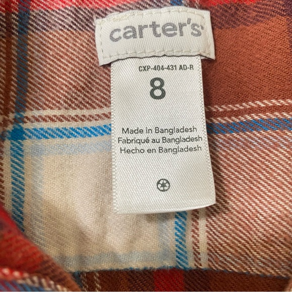 Carter’s boys hooded button down plaid long sleeve shirt size 8 - Picture 4 of 6